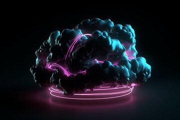 neon lights wrapping through a dark cloud created with Generative AI technology