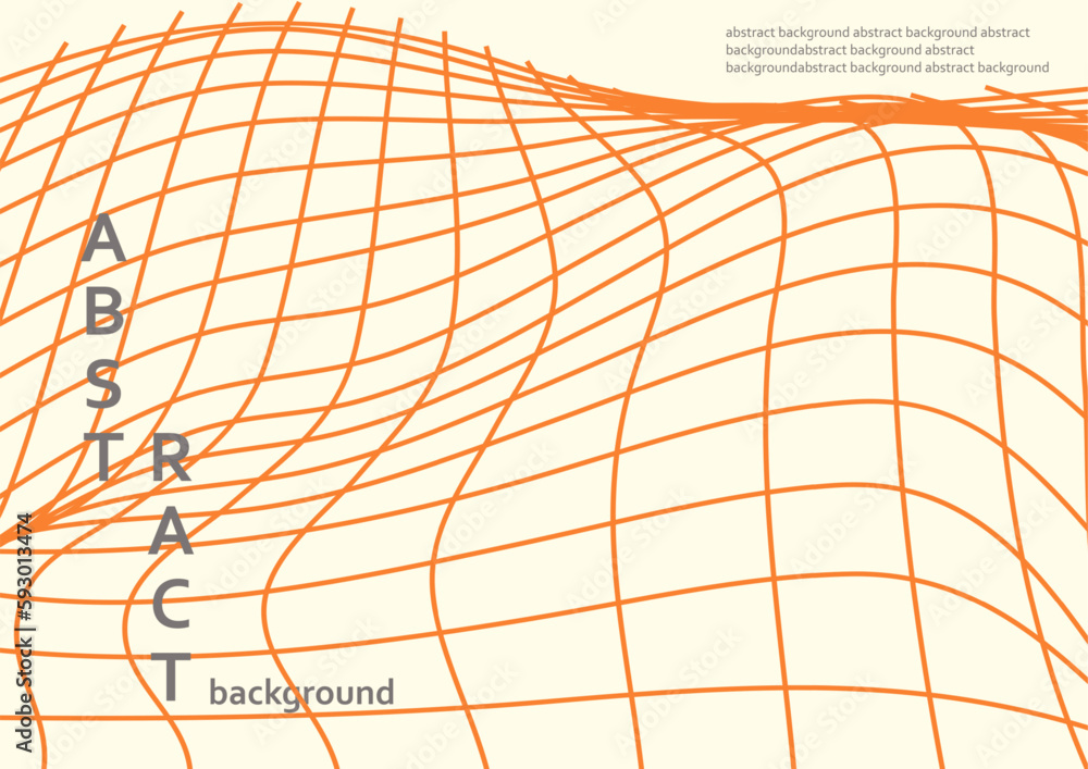 Leinwandbilder Abstract graphic design. Wireframe background. Orange grid ripple texture. Curve mesh structure. Minimal geometric shapes. Line square forms. Simple wavy surface. Vector checkered banner