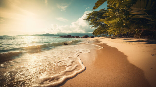 beautiful tropical beach landscape summer seaside, Cinematic, Generative Ai