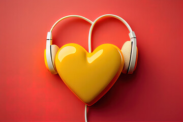 Human heart symbol inside headphones. Creative romantic concept. Generative Ai