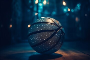 basketball-sitting-still-lights-shining-out-of-ball AI Generated.