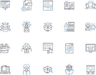 Business education outline icons collection. accounting, finance, marketing, management, entrepreneurship, economics, business law vector and illustration concept set. human resources, supply chain
