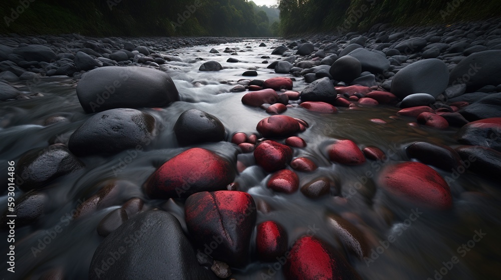 Poster a river with rocks in it and water running through it. generative ai