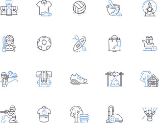 Active lifestyle outline icons collection. Active, Lifestyle, Exercising, Healthy, Walking, Running, Jogging vector and illustration concept set. Cycling, Swimming, Fitness linear signs