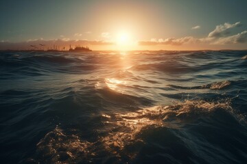 Sun Sinking Into The Sea Illustration. Generative AI