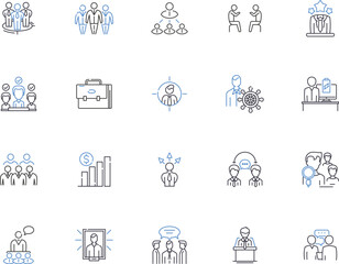 Businessman outline icons collection. Entrepreneur, Executive, Tycoon, Investor, Leader, Mogul, Administrator vector and illustration concept set. Jack-of-all-trades, Manager, Director linear signs