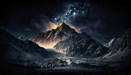 Mountain landscape at night with milkyway on the sky design illustration generative ai