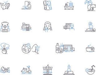 Asian culture outline icons collection. Asian, Culture, Traditions, Customs, Religion, Music, Art vector and illustration concept set. Dance, Cuisine, Languages linear signs