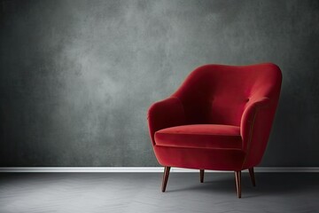 contemporary home decor. Scandinavian furniture; a red armchair. Generative AI