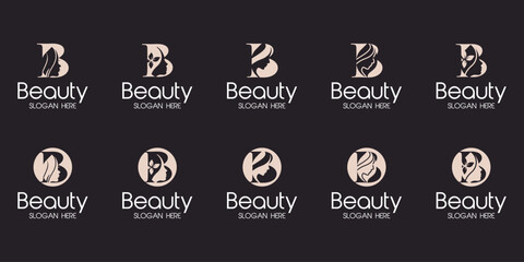 Set of  letter b Nature beautiful woman logo design
