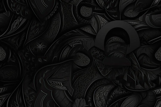 an abstract black background with lots of different shapes and sizes, all made up of various materials such as metal. Generative AI