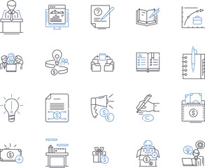 Corporate finance outline icons collection. separatCorporation, Finance, Investment, Capital, Mergers, Acquisitions, Cost vector and illustration concept set. Budgeting, Cash flow, Profitability