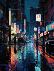 Obraz na płótnie Canvas Colorful Digital Painting of a Modern City at Nigh - generative ai
