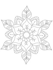    Flowers  Leaves Coloring page Adult.Contour drawing of a mandala on a white background.  Vector illustration Floral Mandala Coloring Pages, Flower Mandala Coloring Page, Coloring Page For Adul