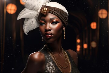 Roaring 20's African American flapper girl created with generative ai