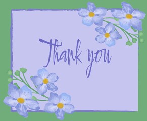 Watercolor Blue Flowers Bouquet with Greenery Framed Thank you card