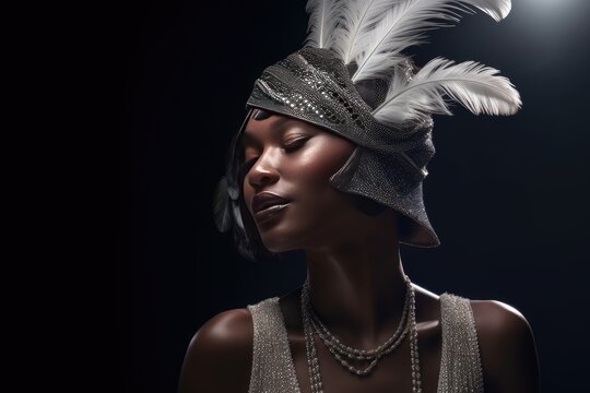 Roaring 20's African American flapper girl created with generative ai