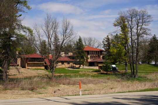 1937 Taliesin of Frank Lloyd Wright estate buildings historical site in Wisconsin.