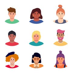 Set Of Different Persons Portrait. Divercity Of People. Vector Flat Illustration