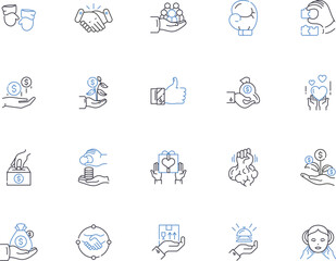 Hand gesture outline icons collection. gesticulating, waving, pointing, beckoning, signaling, clapping, shaking vector and illustration concept set. saluting, clasping, jabbing linear signs