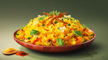 Biryani rice (Vegetable biryani). Generative Ai