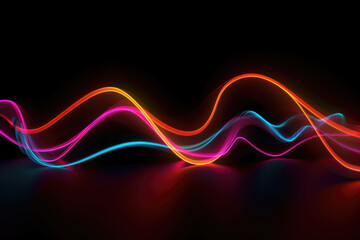 3d rendering, abstract background of colorful neon wavy line glowing in the dark. Modern simple wallpaper