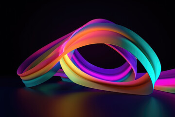 3d render, simple neon background, abstract wallpaper with wavy ribbon, colorful gradient