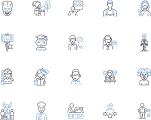 Avatars outline icons collection. Avatars, Digital, Virtual, Figures, Online, Identities, Bots vector and illustration concept set. Characters, Representations, Digitalized linear signs