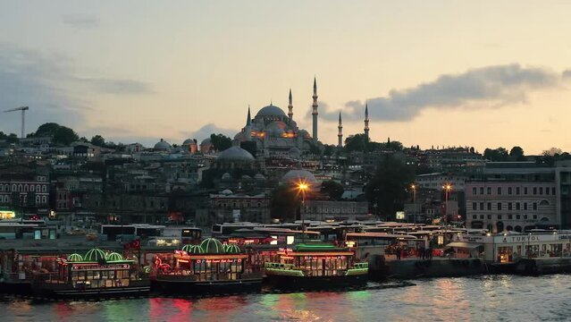 Istanbul skyline view at evening istanbul night turkey time lapse video in 4k.