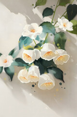 digital painting of watercolor flowers in gentle sunny colors	
