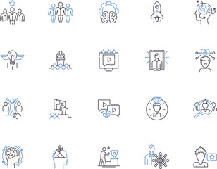 Leadership outline icons collection. Lead, Manager, Direct, Guide, Inspire, Command, Rule vector and illustration concept set. Control, Organize, Preside linear signs