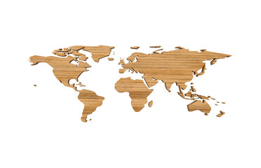 Wooden World Map on white background