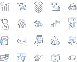 Market income outline icons collection. Income, Market, Earnings, Wages, Profits, Salaries, Remuneration vector and illustration concept set. Returns, Revenues, Dividends linear signs