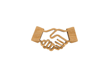 Wooden Shake hands Sign on white background