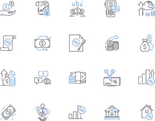 Sales system outline icons collection. Sale, System, Automated, Process, Ordering, Tracking, Purchasing vector and illustration concept set. Management, Inventory, CRM linear signs