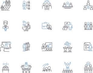Male business outline icons collection. Males, Business, Entrepreneurs, Executives, Managers, Professionals, Leaders vector and illustration concept set. Investors, Consultants, Clients linear signs