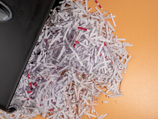 Cut paper. Stationery Document Shredder. Close-up.