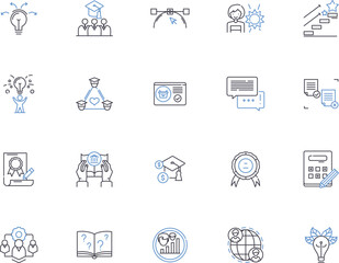 Education outline icons collection. learning, knowledge, enlightenment, instructing, teaching, curricula, textbooks vector and illustration concept set. textbooks,studying, examination linear signs
