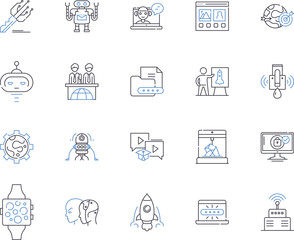 Software development outline icons collection. Software, Development, Coding, Programming, Debugging, Testing, Designing vector and illustration concept set. Maintenance, Infrastructure, Solutions