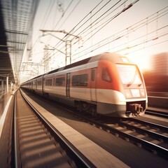 Fototapeta premium high speed modern commuter train, motion blur. generative ai