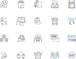 Customer support outline icons collection. Customer, Support, Help, Assistance, Service, Consultation, Inquiry vector and illustration concept set. Resolution, Guidance, Advice linear signs - obrazy, fototapety, plakaty