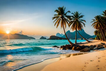 Tropischer Strand im warmen Sonnenlicht