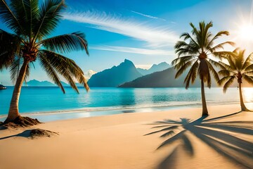 Obraz na płótnie Canvas Tropischer Strand im warmen Sonnenlicht