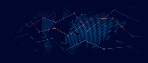 Financial graph with up trend line chart and world map in stock market Widescreen background