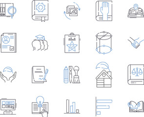 Science and education outline icons collection. Science, education, knowledge, research, teaching, learn, experiment vector and illustration concept set. analysis,discover,logic linear signs