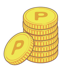 Pマークのポイントのコインのイラスト素材