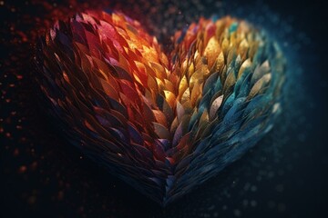 An abstract heart-shaped illustration with a mesmerizing and dynamic rainbow effect. Generative AI