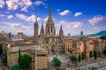 Barcelona skyline with the gothic Cathedral, Spain