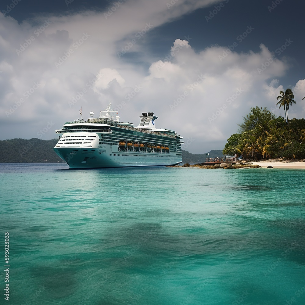 Wall mural cruise ship in the sea. generative ai