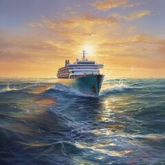 cruise ship at sunset. generative ai